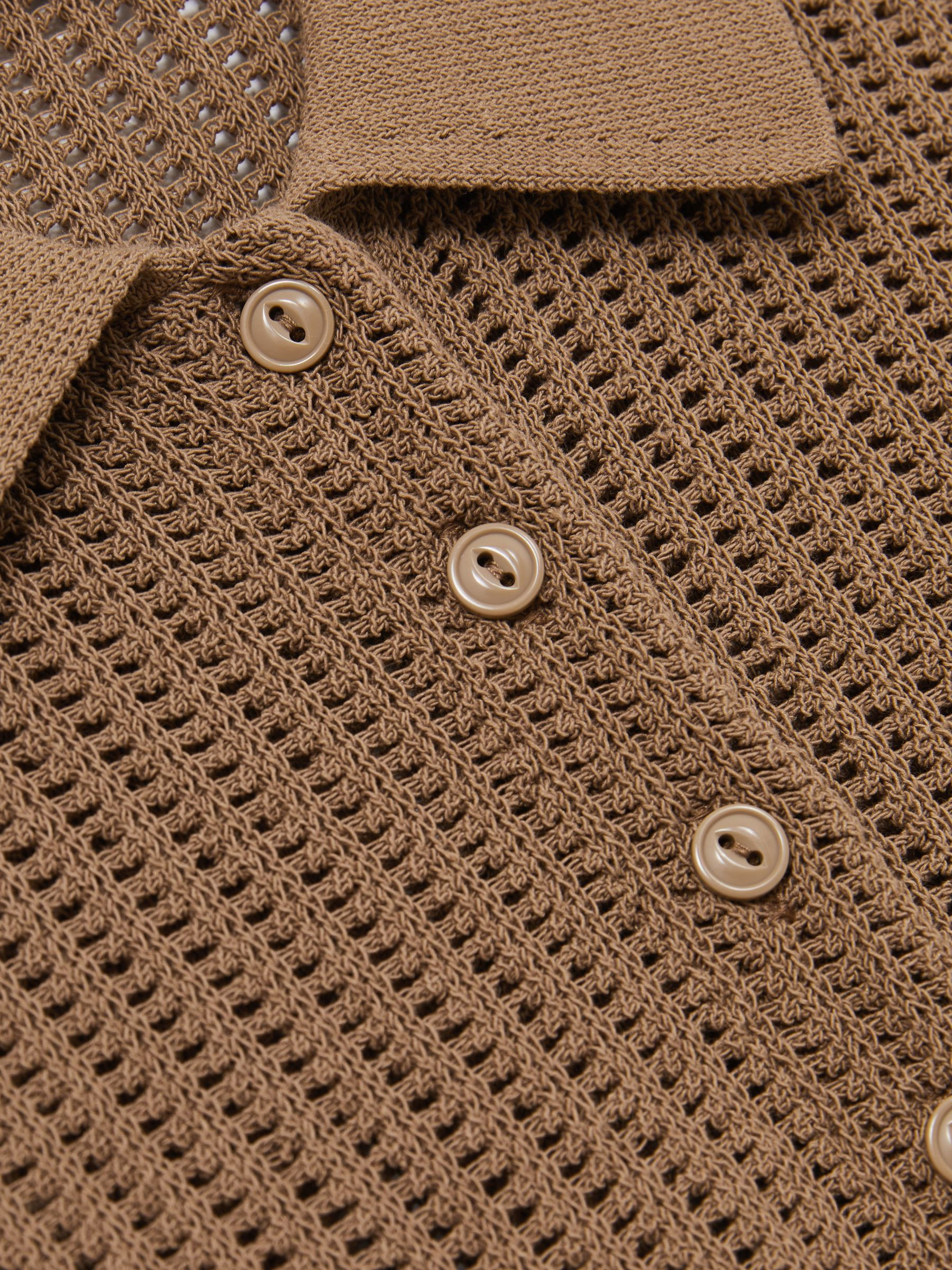 Cotton-Blend Open-Knit Polo Shirt in Tan | Reiss DE