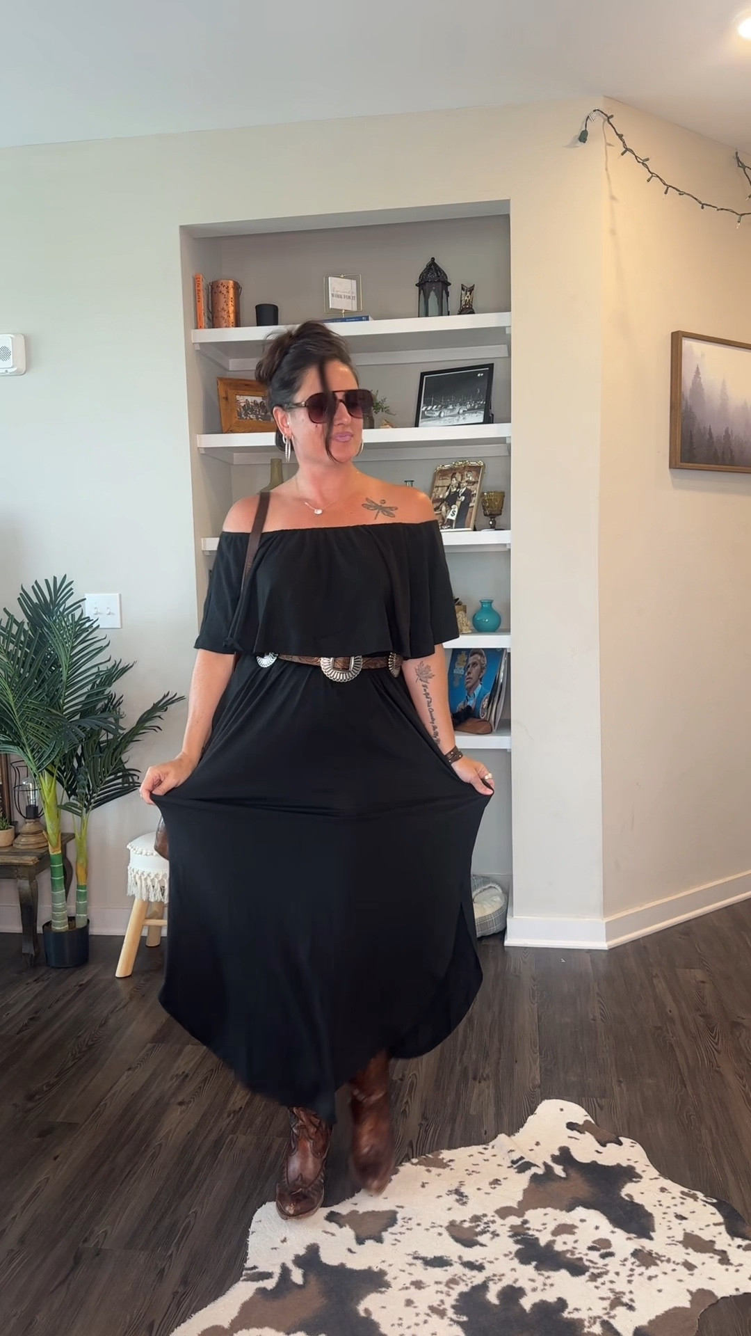 This long and flowy off shoulder dress is so pretty. It looked great with a concho belt and boots. 

Party dresses 
Western fashion 
Western style 
Cowboy boots dress 
Wedding guest dress 

#LTKSeasonal #LTKStyleTip #LTKParties