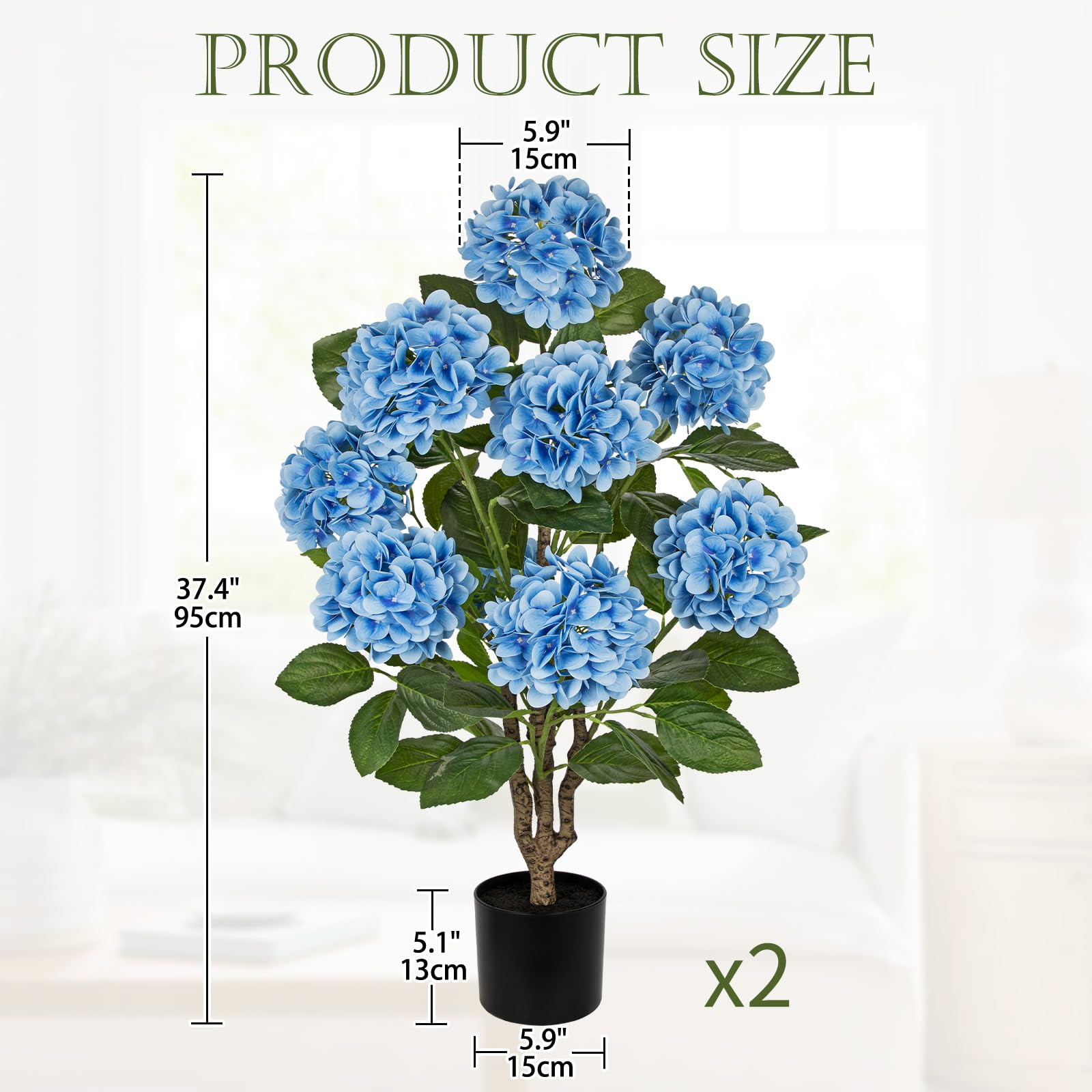 3FT Blue Hydrangea Artificial Flowers Tree 2 Pack Large Real Touch Faux Silk Hydrangea Plants Pot... | Amazon (US)