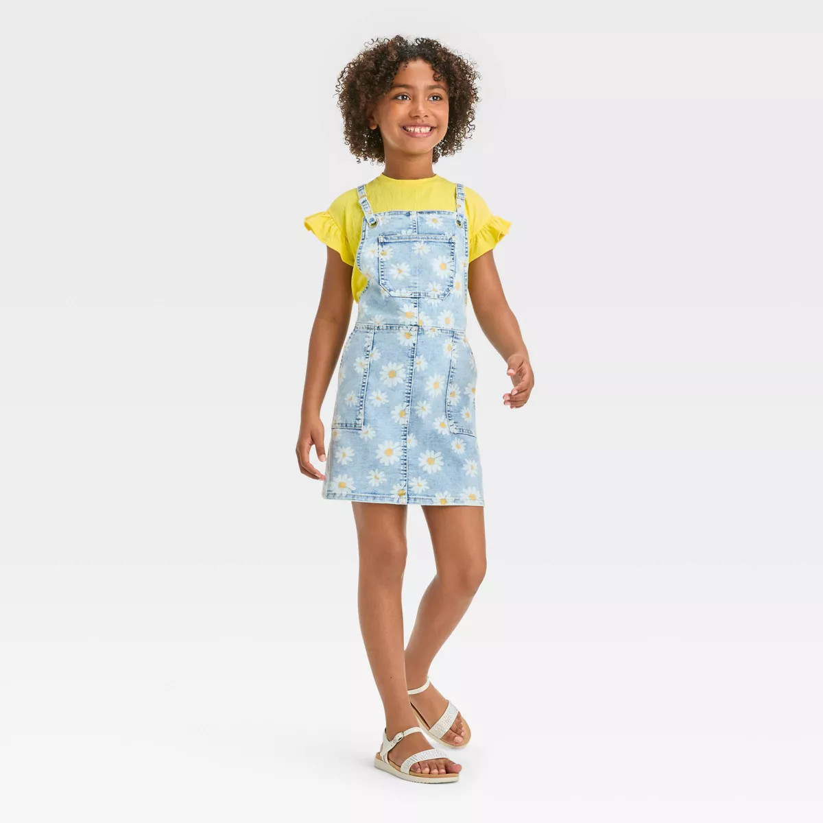 Girls' Daisy Printed Jean Skirtall Dress - Cat & Jack™ Light Blue | Target