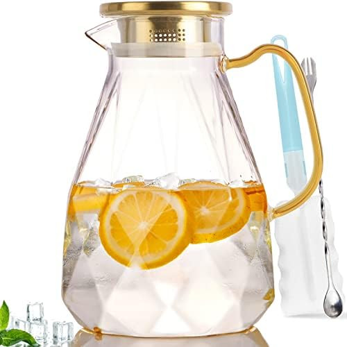 Yirilan Glass Pitcher, 2.2 Liter Water Pitcher With Lid,Iced Tea Pitcher for Fridge,Carafe With L... | Amazon (US)