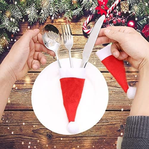 Gentlife 32 Pieces Christmas Mini Santa Hats Silverware Holders, Wine Bottles Cover, Handmade Xma... | Amazon (US)