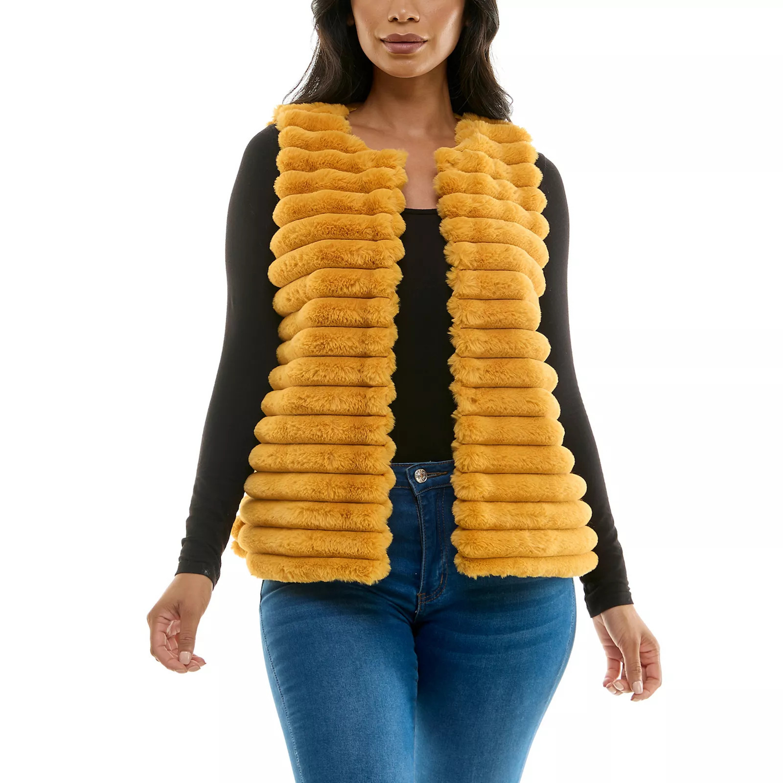 Women's Nina Leonard Horizontal Faux Fur Vest, Size: XL, Yellow | Kohl's