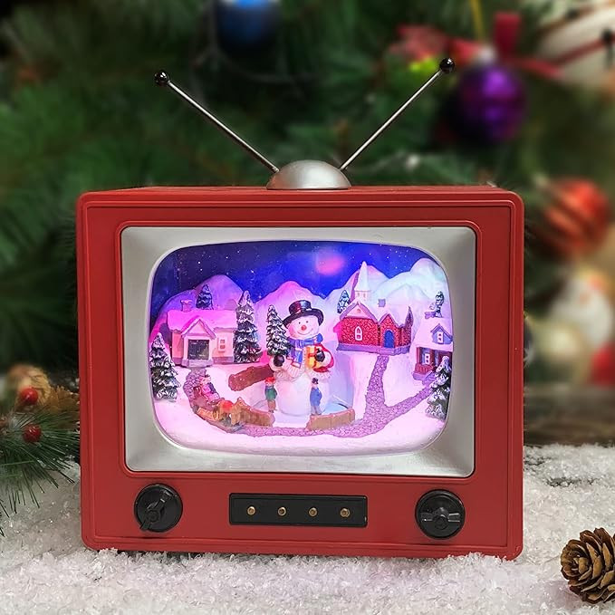 MOMENTS IN TIME Red Retro TV with Snowy Village Home Scene (Animated Snowman) with LED Lights 6" ... | Amazon (US)