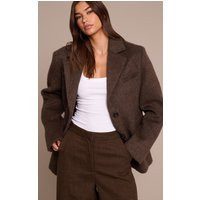 Chocolate Brushed Wool Look Oversized Blazer, Brown | PrettyLittleThing UK