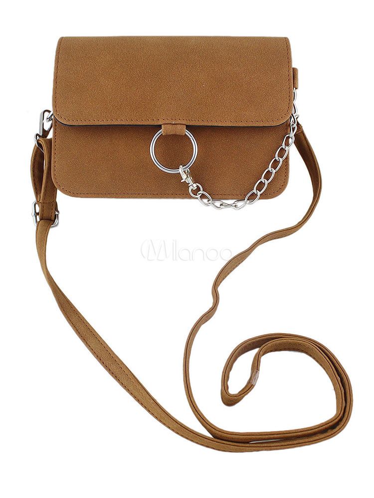 Women's Brown Bags Faux Suede Metal Detail Crossbody Bags | Milanoo