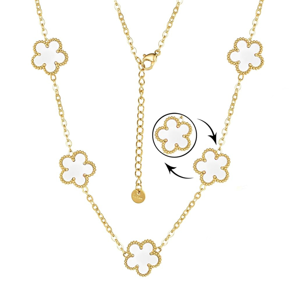 Clover Necklace for Women 18K Gold Plated Stainless Steel Four Leaf Clover Necklace Lucky Simple ... | Amazon (US)