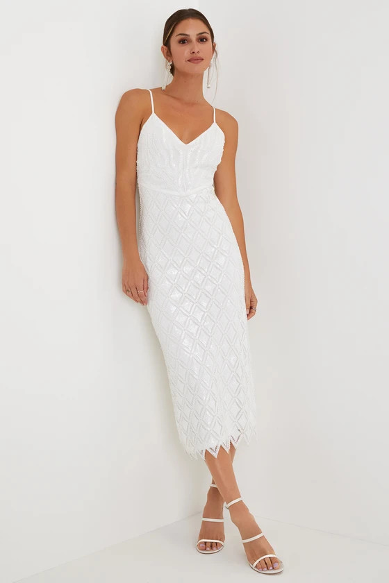 Glittery Presence White Sequin Sleeveless Midi Dress | Lulus (US)