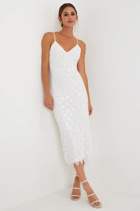 Glittery Presence White Sequin Sleeveless Midi Dress | Lulus (US)