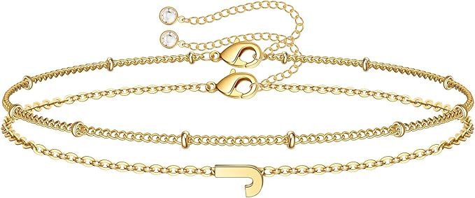 Dainty Gold Initial Bracelets for Women, 14K Gold Plated Dainty Personalized Gold Bracelets Initi... | Amazon (US)