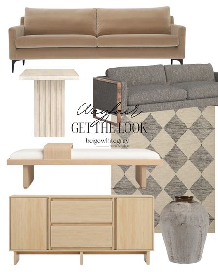 Wayfair home decor and furniture I am loving. From the diamond rug to the gray and wood detail sofa and the vase and the bench. 

#LTKHome #LTKSeasonal #LTKStyleTip