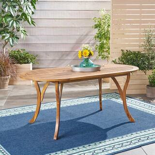 70 in. Outdoor Patio Oval Acacia Dining Table | The Home Depot