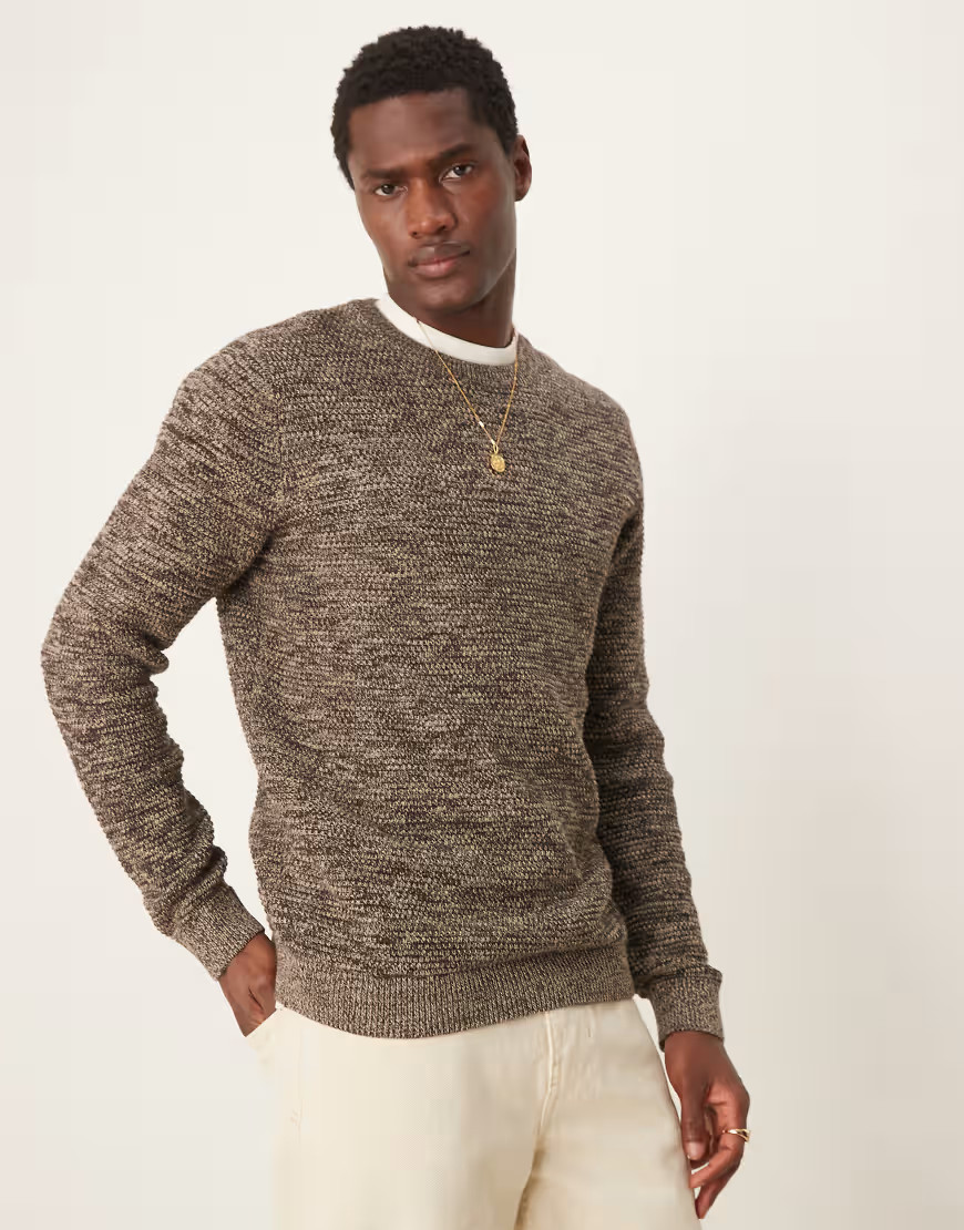 Selected textured knit sweater in brown mix | ASOS (Global)