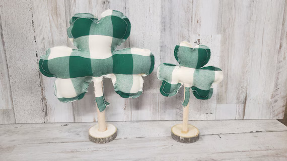 Green & Cream Plaid Stuffed Shamrock Decor / St. Patrick's | Etsy | Etsy (US)