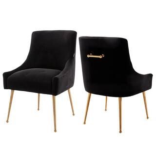 Boyel Living Black Electroplated Velvet Dining Arm Chair (Set of 2) HFSN-700BLACK - The Home Depo... | The Home Depot