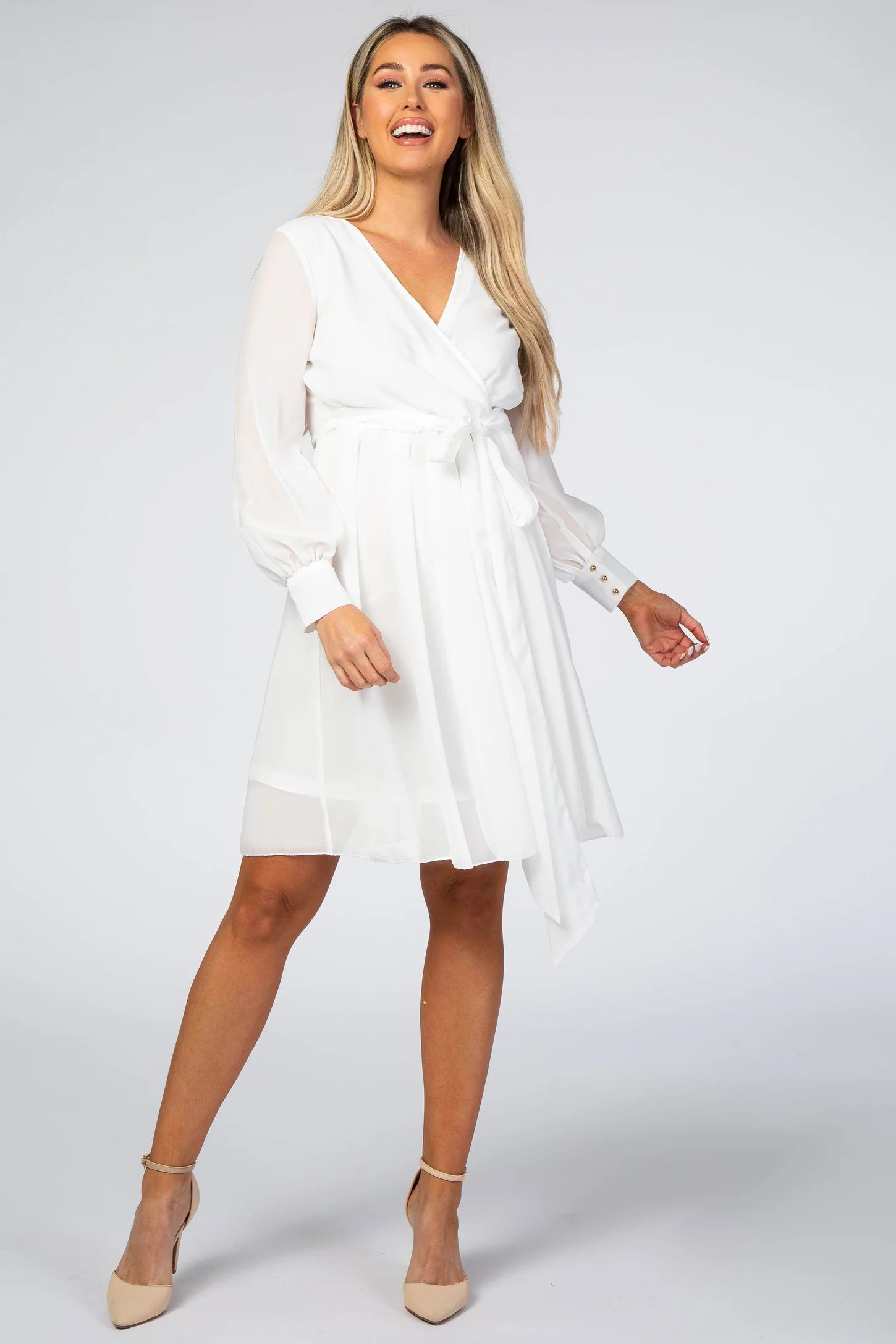 White Chiffon Maternity Wrap Dress | PinkBlush Maternity