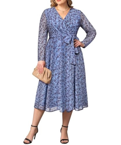 RITERA Plus Size Dress for Women Blue Floral Wedding Guest Dress XL | Amazon (US)
