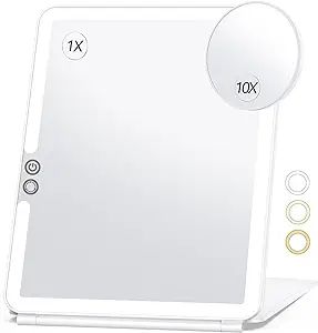 Large Makeup Mirror with Round 10X Magnifying Mirror for Travel, 3 Color Lighting, Rechargeable 2... | Amazon (US)