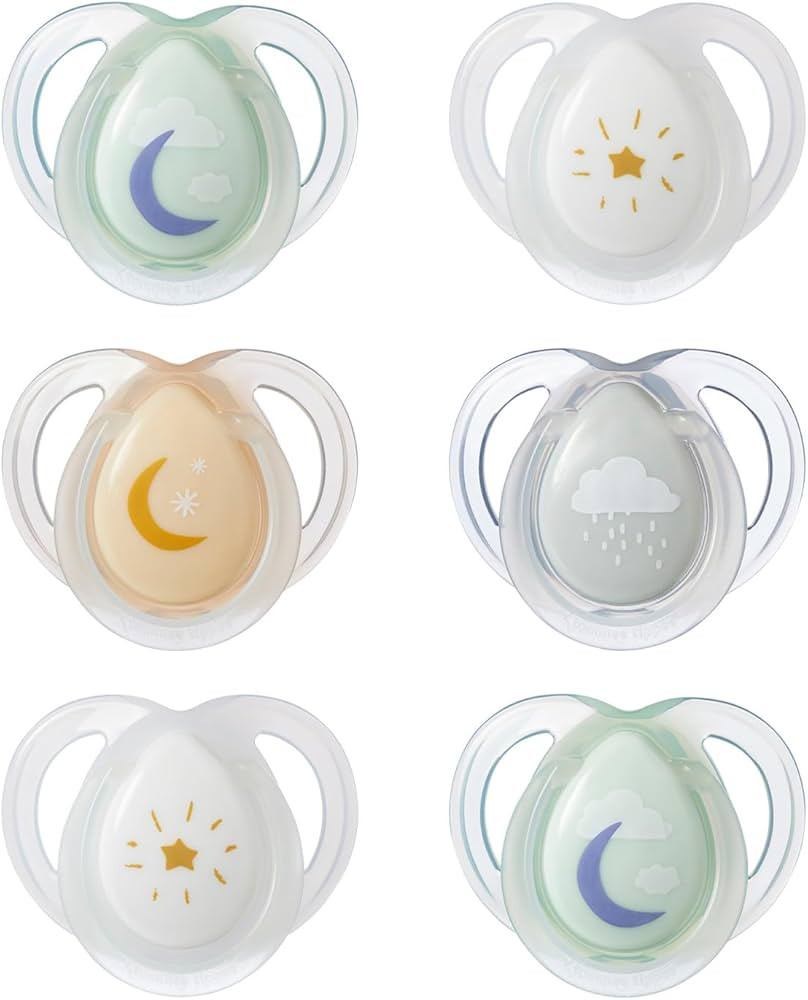 Tommee Tippee Nighttime Pacifier, 0-6 Months, 6 Count, Glow in The Dark Pacifiers, Symmetrical Ni... | Amazon (US)