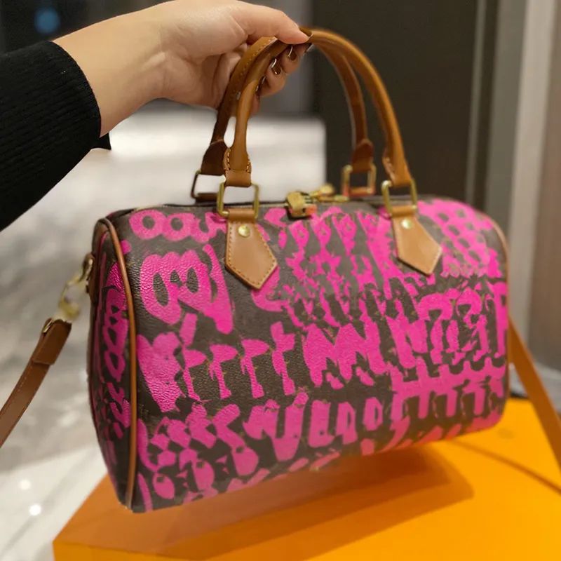 Designer Women Speedy 30 Graffiti Tote Bag Luxurys Designers Bags Printed Shoulder Handbags Lady ... | DHGate