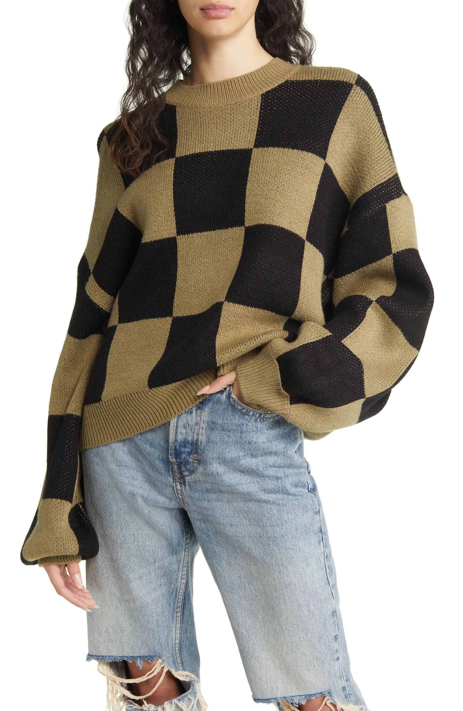 Noisy may Checkerboard Oversize Sweater | Nordstrom | Nordstrom