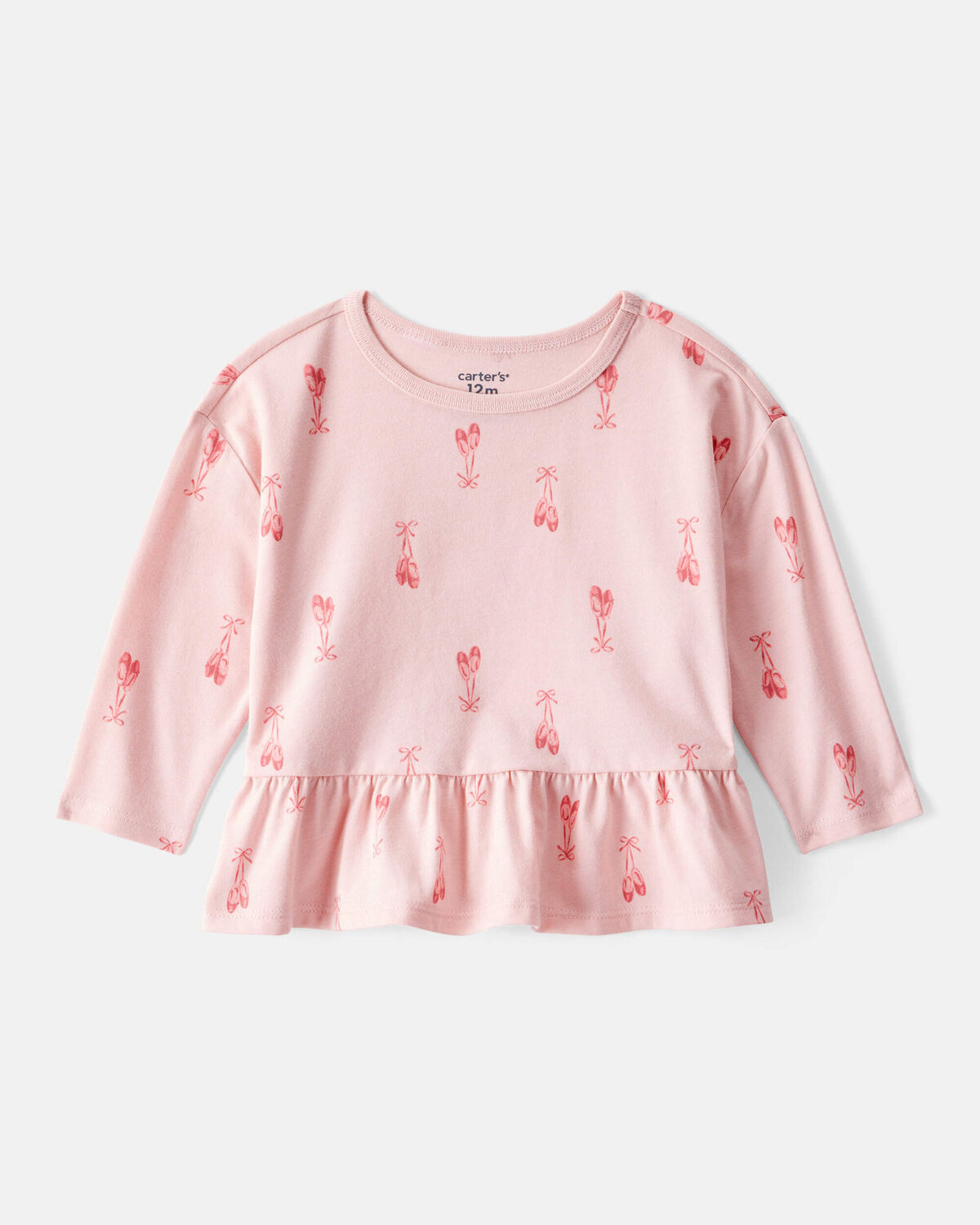 Baby Girl Ballet Slippers Long-Sleeve Peplum Top - Pink | Carter's Inc