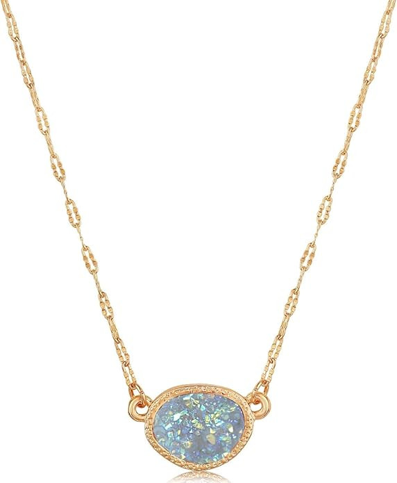 Humble Chic NY Simulated Druzy Pendant Necklace for Women with Sparkly Oval Stone - Gold, Silver,... | Amazon (US)
