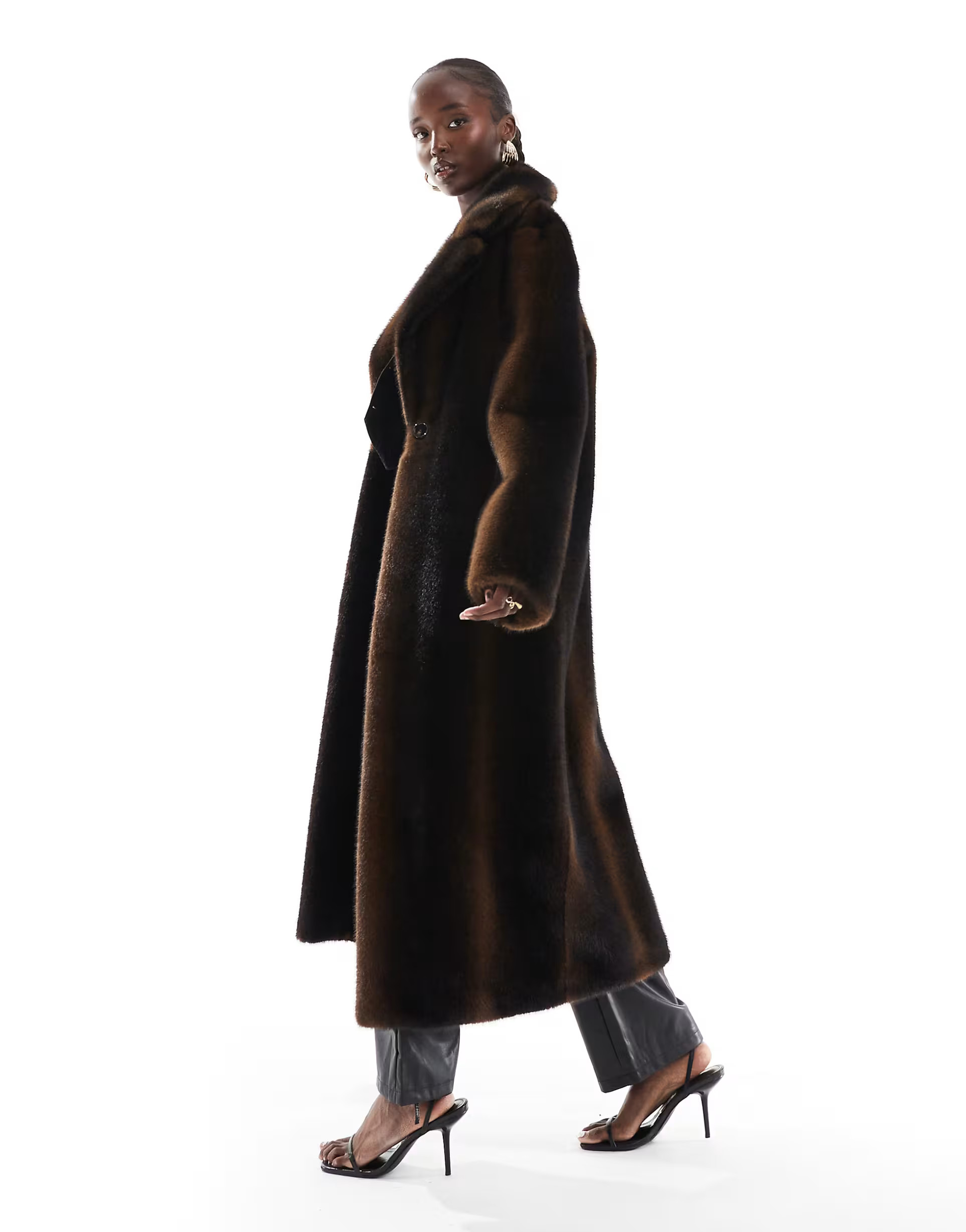 ASOS DESIGN Tall longline vintage look faux fur coat in brown | ASOS | ASOS (Global)