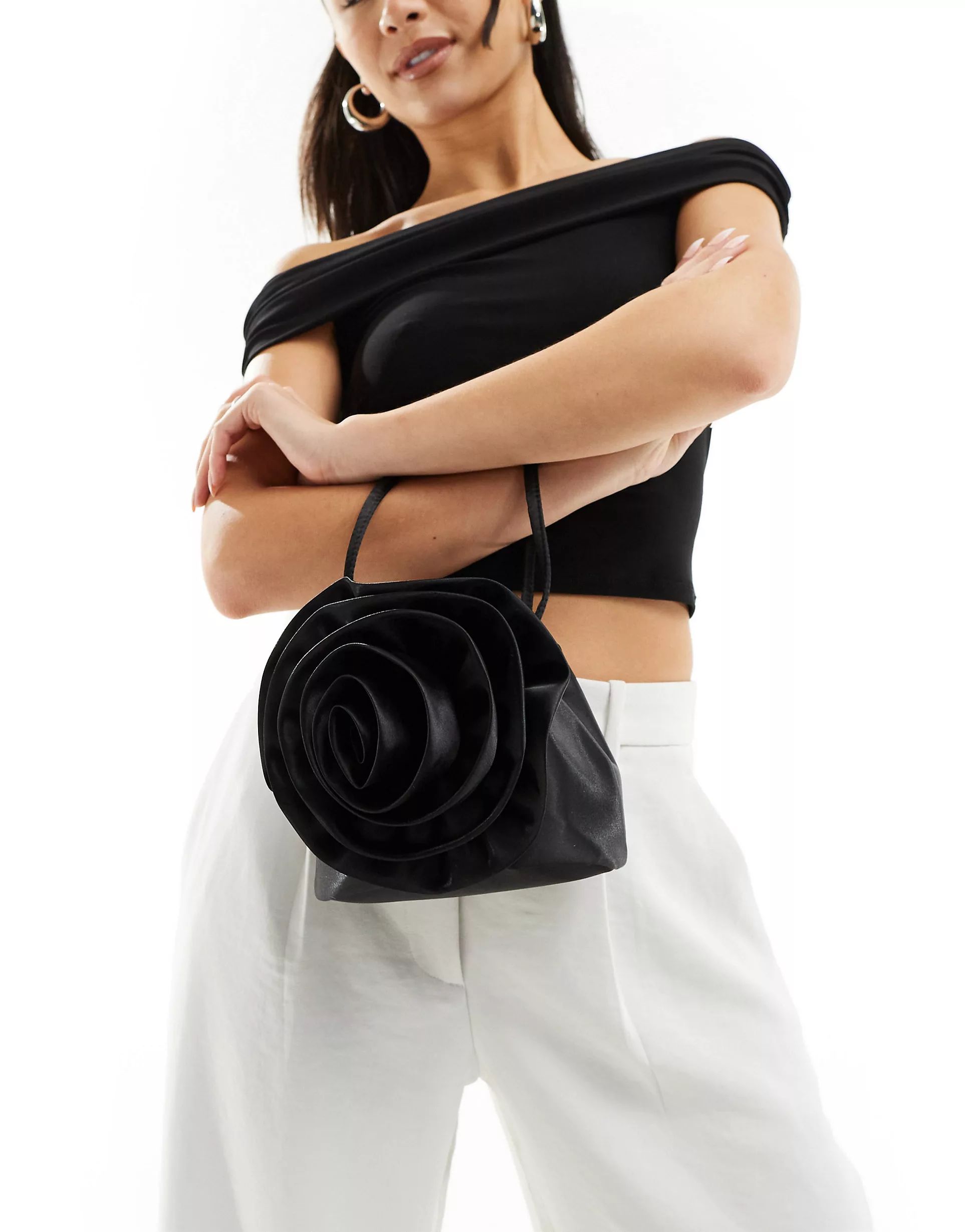 My Accessories satin rose grab bag in black | ASOS (Global)