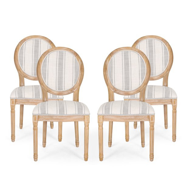 Lariya French Country Fabric Dining Chairs, Set of 4, Gray Stripes and Light Beige - Walmart.com | Walmart (US)