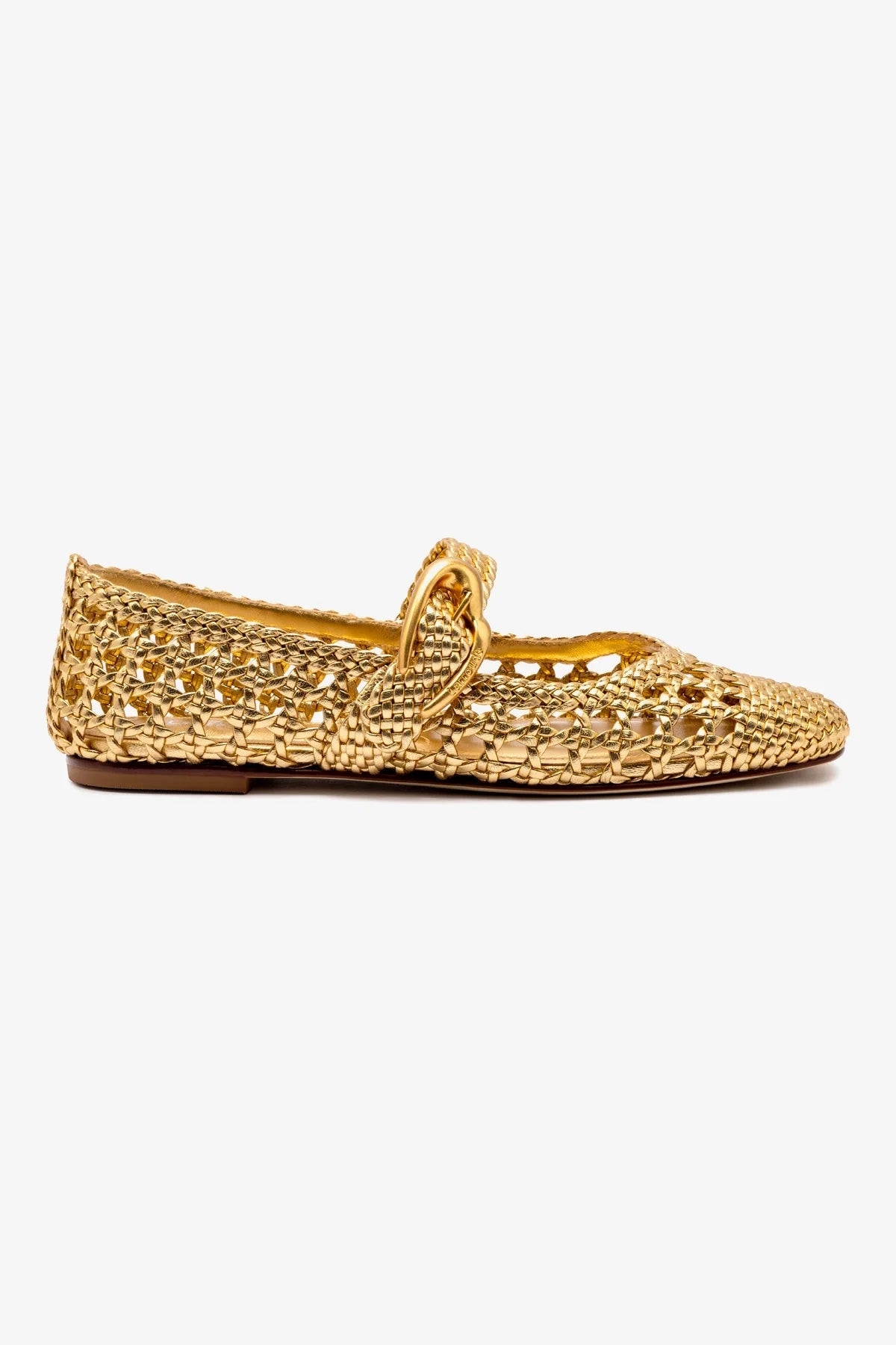 Verona Macrame Ballet Flat In Gold Metallic Leather | Larroude