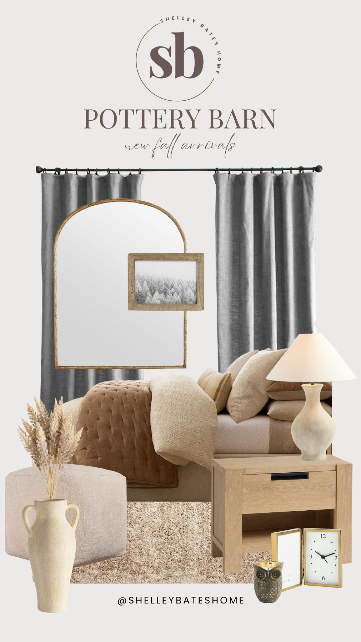 Pottery Barn new Fall arrivals 

Bedroom inspo, bedding, side table, pouf, table lamp, blackout curtains, wall mirror, wall art, vase, floral stem, picture frame clock, owl votive 

#LTKHome