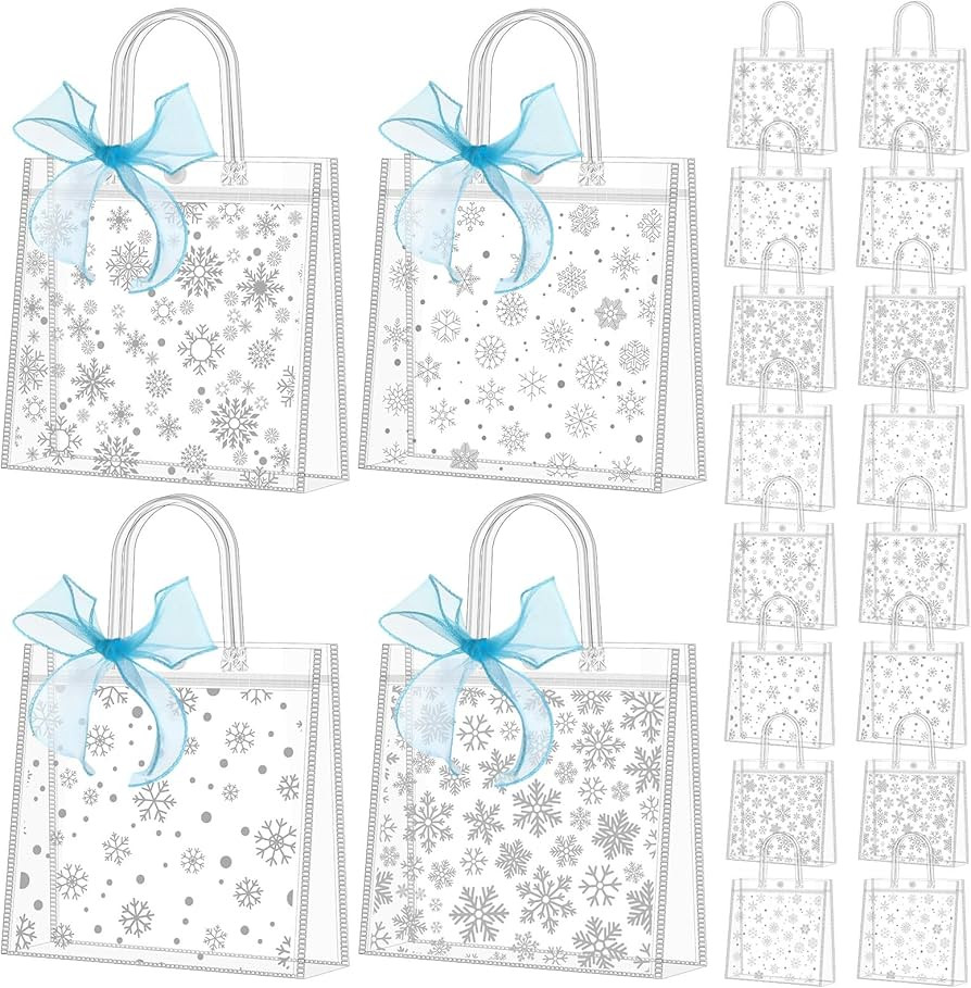 Kolldenn 48 Pcs Snowflakes Clear PVC Gift Bags with Handle Ribbon Reusable Christmas Goodies Trea... | Amazon (US)