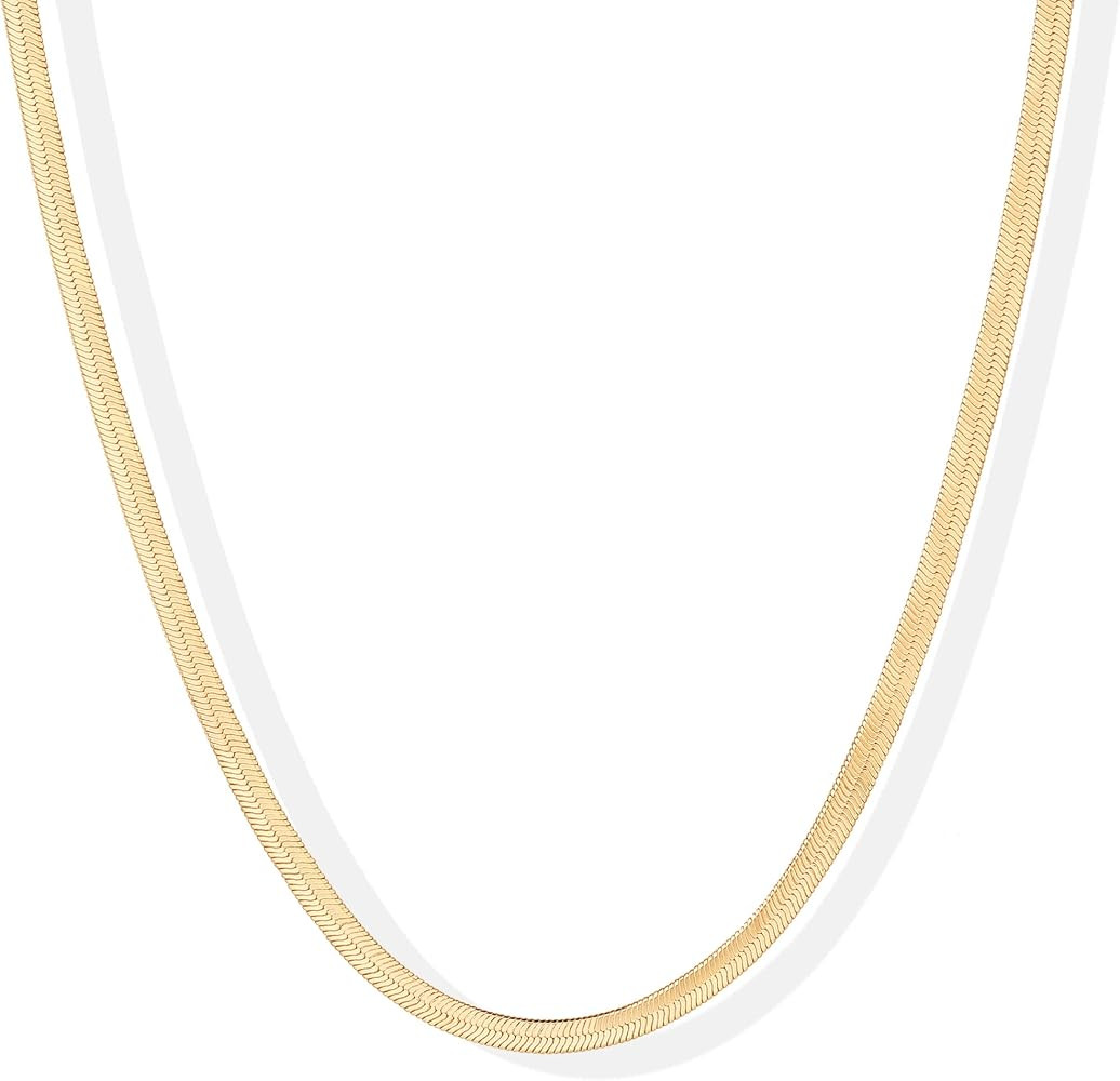 PAVOI 14K Gold Plated Curb Paperclip Box Sphere Bead Snake Herringbone and Figaro Chain Adjustabl... | Amazon (US)