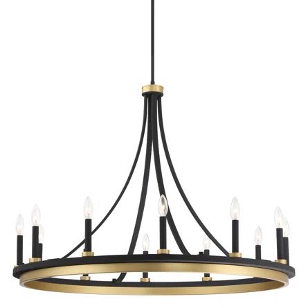 Three Posts™ Marconi 12 - Light Living Room Steel Dimmable Candle Style Wagon Wheel Chandelier ... | Wayfair North America