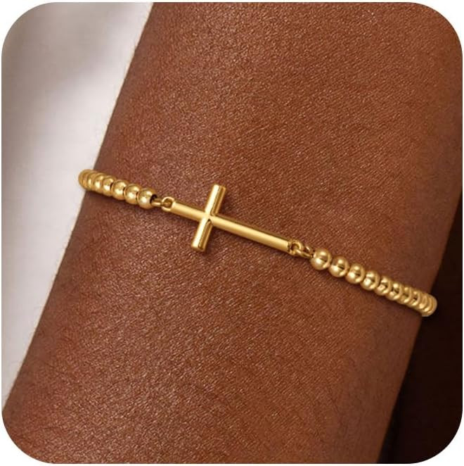 Gold Beaded Bracelets for Women, Dainty 14K Gold Plated Beaded Charm Bracelets for Women Trendy G... | Amazon (US)