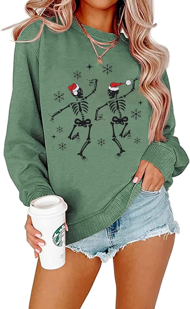 CM C&M WODRO Women's Christmas Sweatshirts Dancing Skeleton Shirts Horror Skull Graphic Long Slee... | Amazon (US)