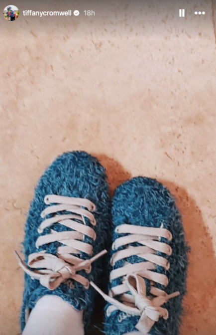 Fuzzy blue sneakers, as seen on the feet of Cadillac F1 driver Valterri Bottas' girlfriend, Tiffany Cromwell. 

 #LTKdayinmylife