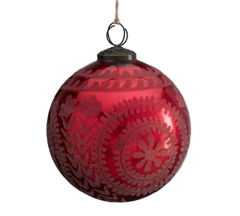 Etched Mercury Glass Ornament Sets - Red | Pottery Barn (US)
