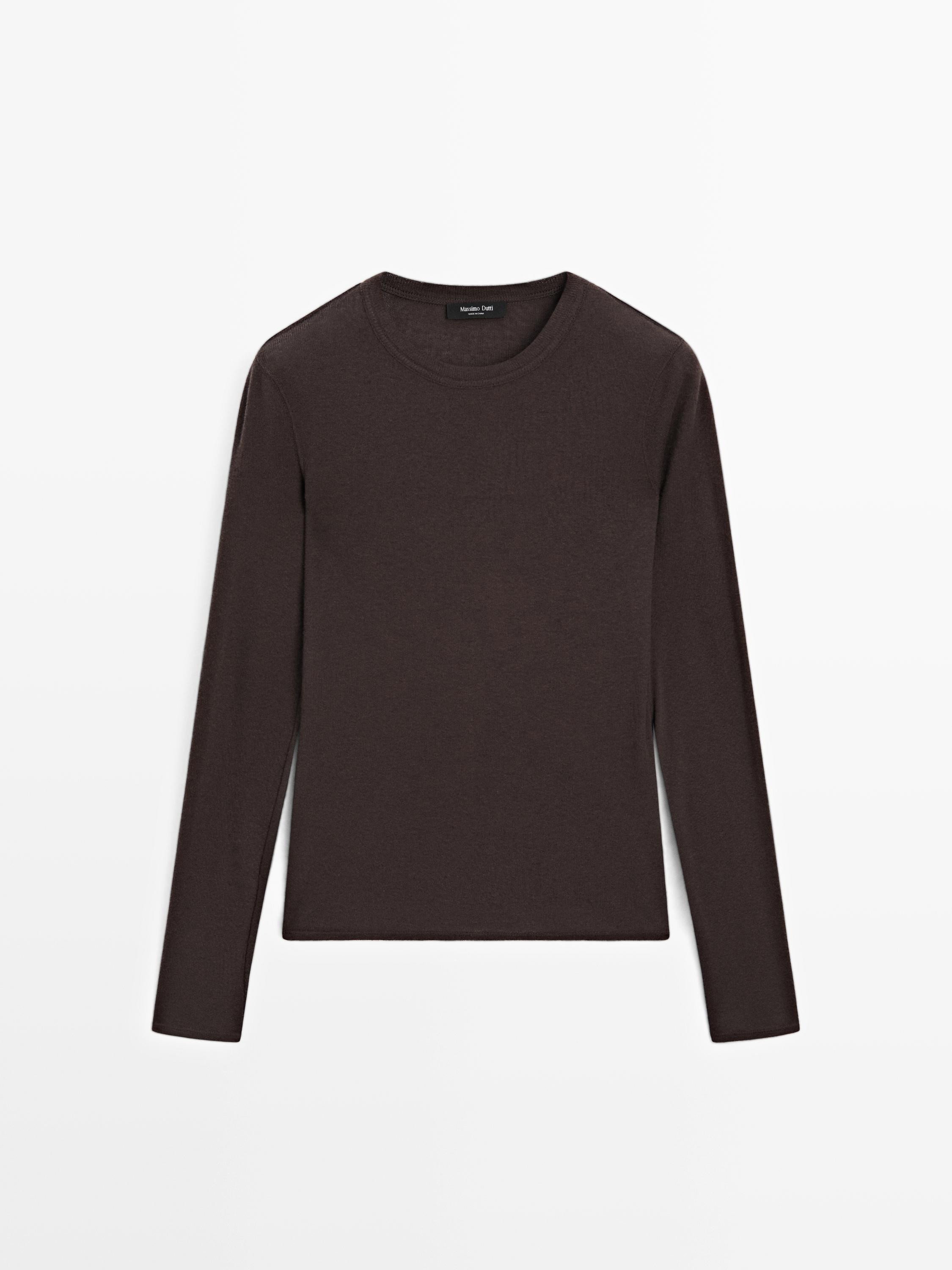 Long sleeve cotton blend T-shirt | Massimo Dutti UK