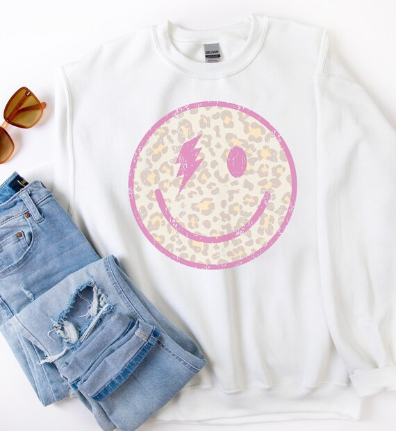 Smiley Face Sweatshirt Smiley Face Leopard Sweatshirt Retro | Etsy | Etsy (US)