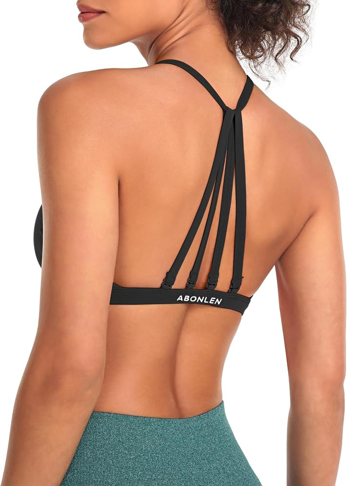 Abonlen Sports Bras for Women Workout Strappy Backless Bra Yoga Crop Tank Top | Amazon (US)