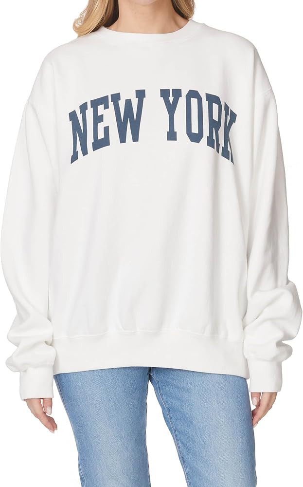 Secret Island USA Women's Vintage Oversized New York Varsity Graphic Crewneck Sweatshirt | Amazon (US)