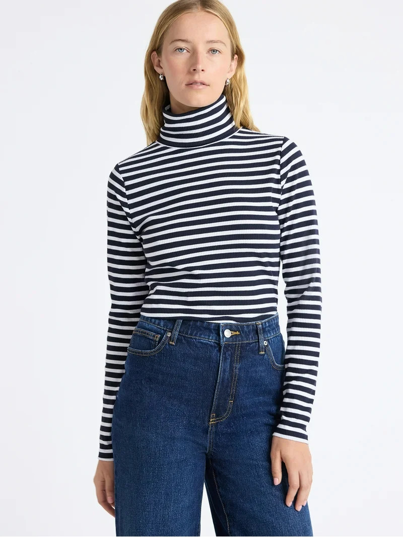 Free Assembly Women's Ribbed Turtleneck Tee, Sizes XS-XXL | Walmart (US)