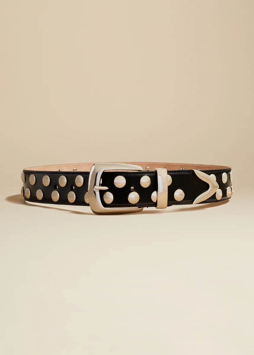 The Bruno Belt in Black Leather with Small Silver Studs | Khaite