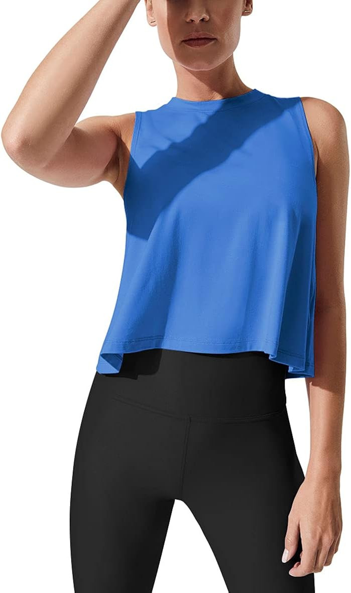 Mippo Crop Tops for Women Womens Workout Tops Flowy Cropped Tank Tops Athletic Shirts | Amazon (US)