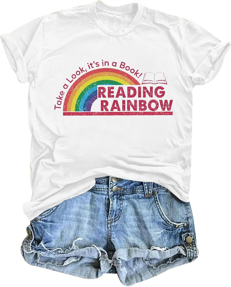Women Reading Rainbow Shirts Take a Look It's in a Book Shirt Funny Book Lover Gift Shirt Teacher... | Amazon (US)