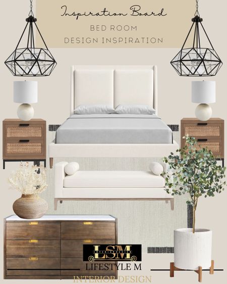 Bed room inspiration. Recreate this look and refresh your style by shopping the pieces below. Bed frame, wood dresser, table vase, wood night stand, bedroom bench, bedroom rug, table lamp, planters, faux trees, light pendants.

#LTKstyletip #LTKhome #LTKSale