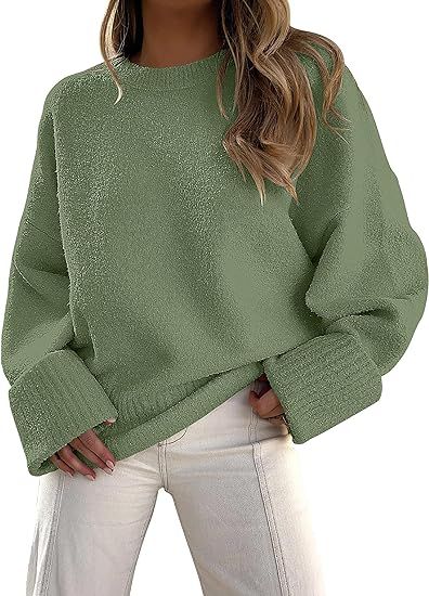 Prinbara Women's Crewneck Long Sleeve Oversized Fuzzy Knit Chunky Warm Pullover Sweater Top | Amazon (US)