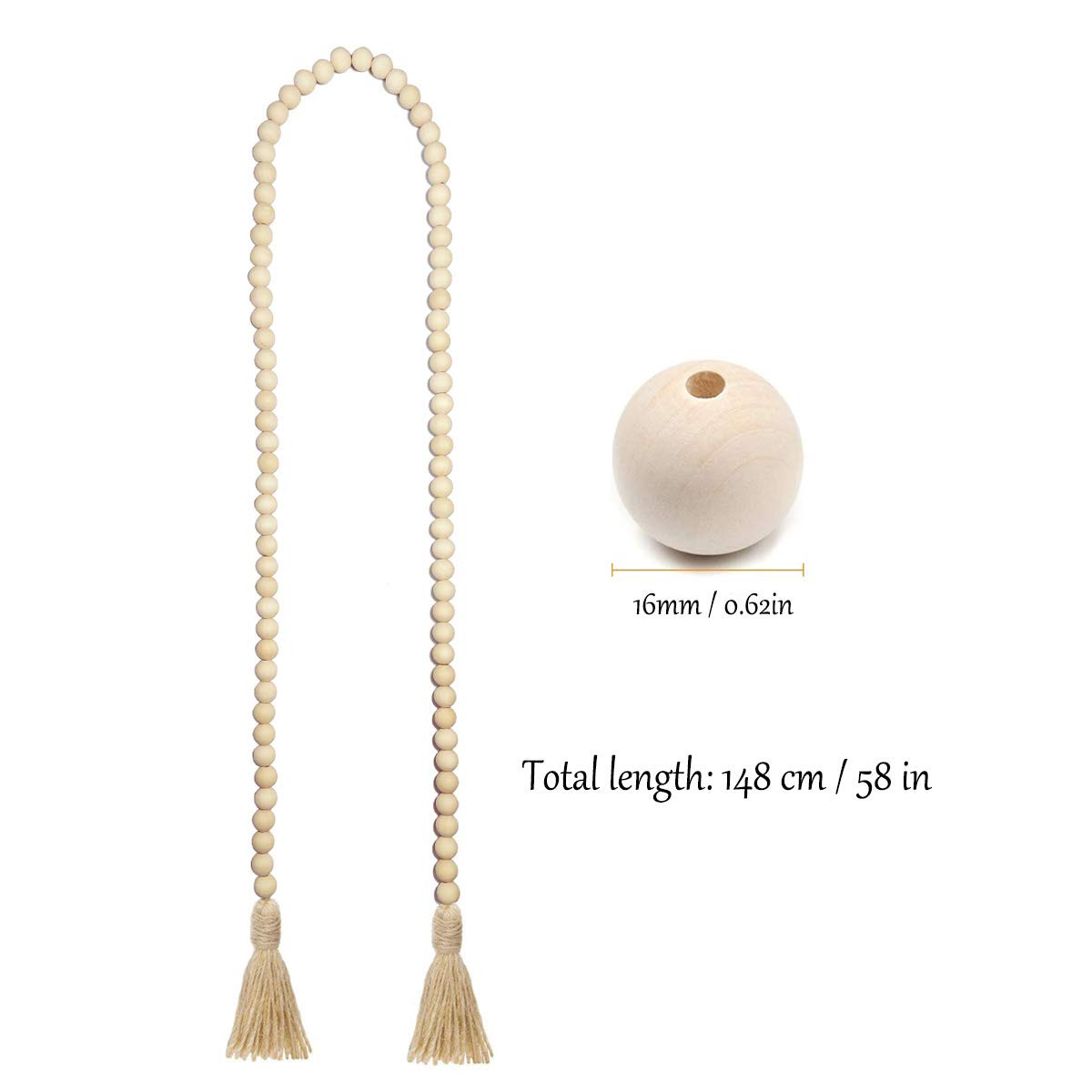 Farmhouse Beads 58in Wood Bead Garland with Tassels Rustic Country Decor Prayer Boho Beads Big Wa... | Amazon (US)